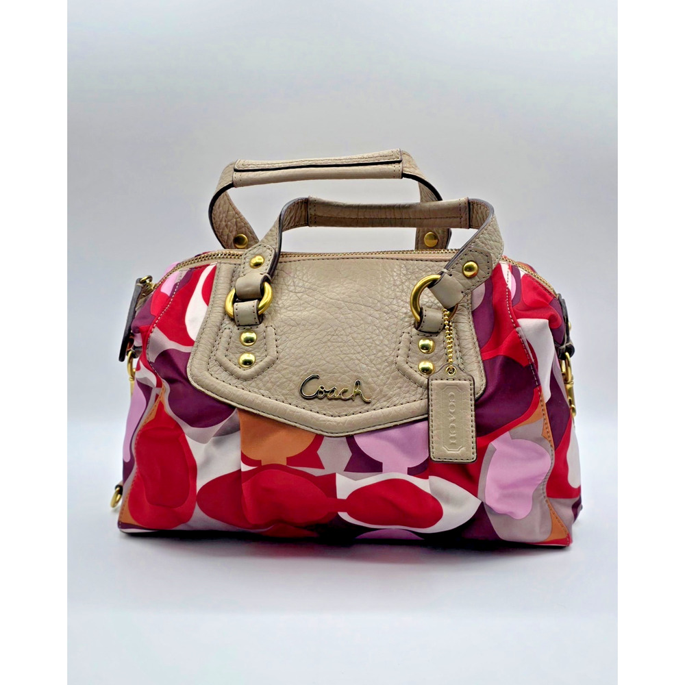 Coach Ashley Scarf Print Medium Multicolored Sateen Satchel with Leather Trim